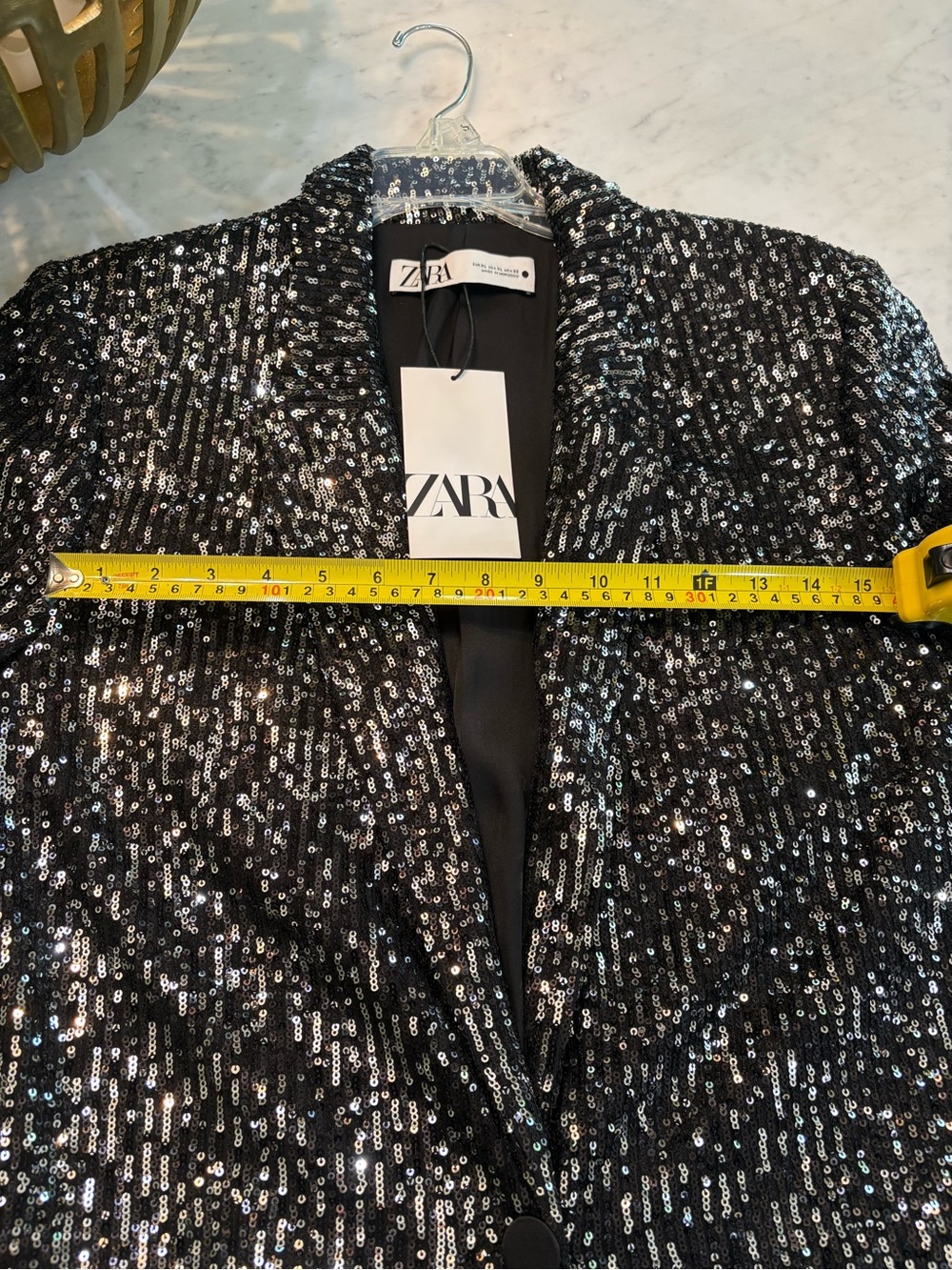 ZARA Black Sequin Longline Blazer - Picture 4 of 4